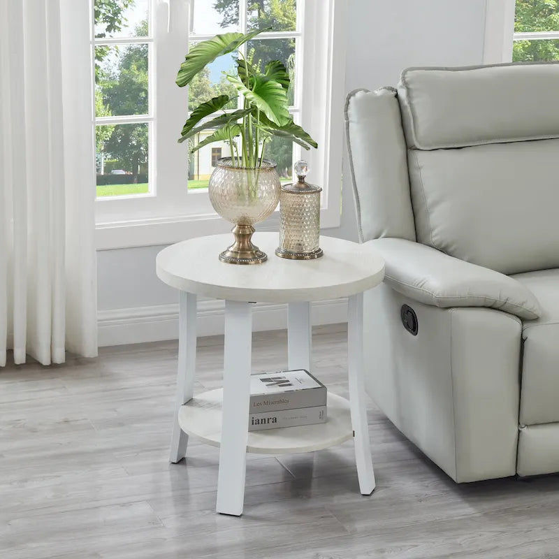 Contemporary Round Wood Shelf End Table for Bedroom or Living Room