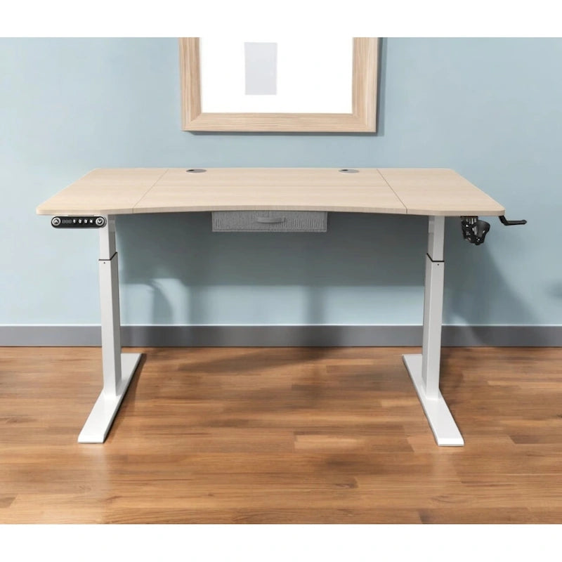 Bureau assis-debout réglable en chêne, bois blanc et métal