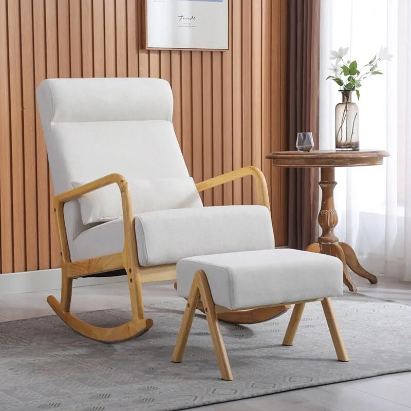 Fauteuil à bascule inclinable de 25,2 po avec repose-pieds - Fauteuil à bascule à dossier haut, tissu en lin doux, design ergonomique