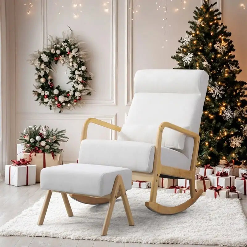 Fauteuil à bascule inclinable de 25,2 po avec repose-pieds - Fauteuil à bascule à dossier haut, tissu en lin doux, design ergonomique