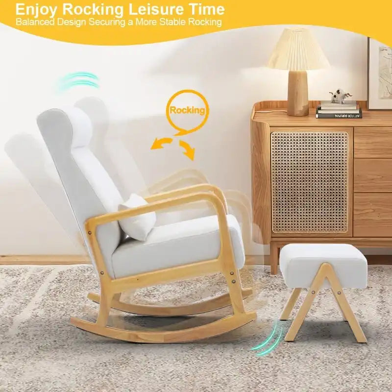 Fauteuil à bascule inclinable de 25,2 po avec repose-pieds - Fauteuil à bascule à dossier haut, tissu en lin doux, design ergonomique