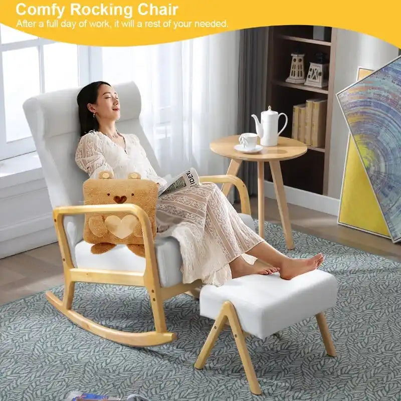 Fauteuil à bascule inclinable de 25,2 po avec repose-pieds - Fauteuil à bascule à dossier haut, tissu en lin doux, design ergonomique