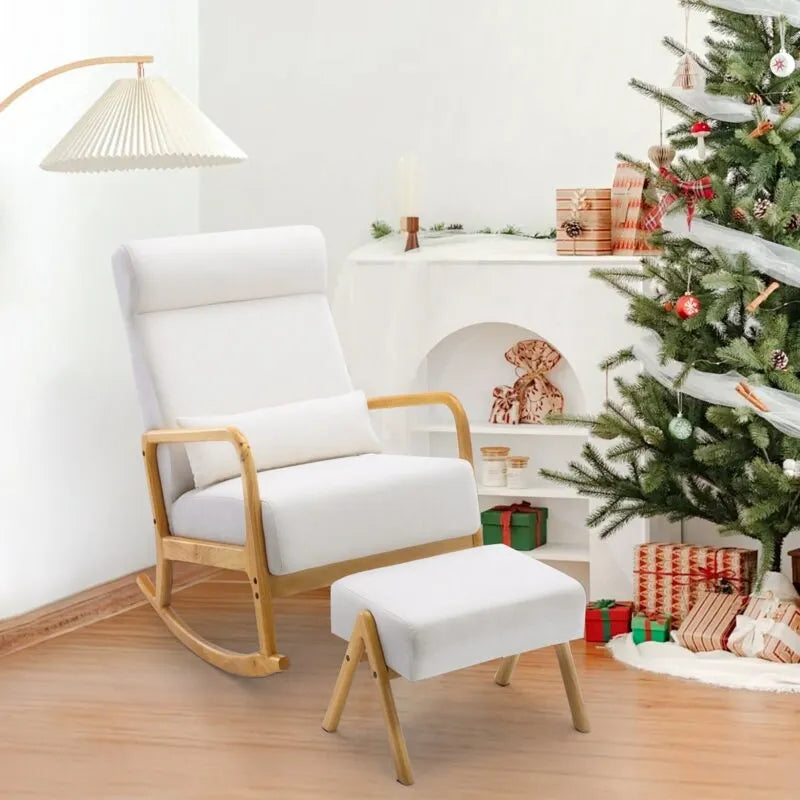 Fauteuil à bascule inclinable de 25,2 po avec repose-pieds - Fauteuil à bascule à dossier haut, tissu en lin doux, design ergonomique