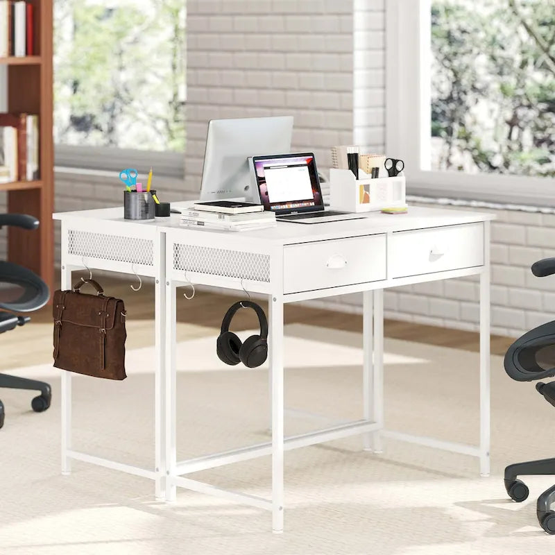 Bureau d'ordinateur peu encombrant avec 2 tiroirs en tissu 4 - Voir les détails