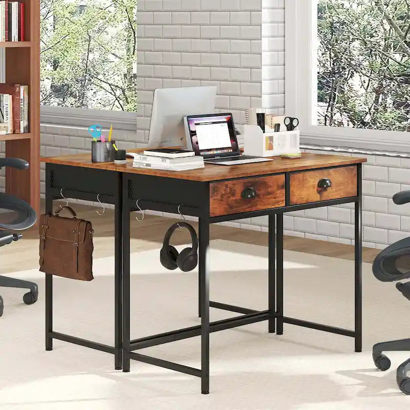 Bureau d'ordinateur peu encombrant avec 2 tiroirs en tissu 4 - Voir les détails