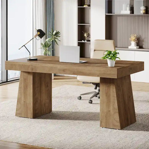 55 Inches Modern Executive Desk, Wood Computer Desk, Business Workstation Desk
