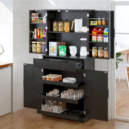 Meuble de cuisine de 72H avec 3 tiroirs à clavier, armoire autoportante avec 6 étagères de porte réglables, armoire de rangement