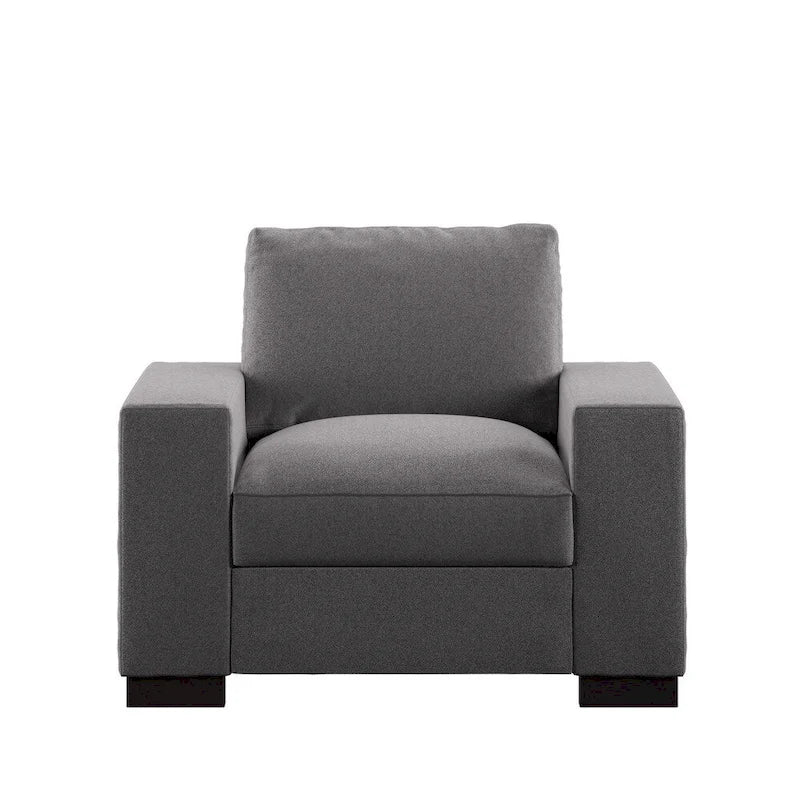 Fauteuil Ashton en tissu gris, garnissage plumes et duvet, double face