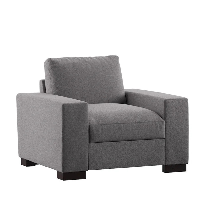 Fauteuil Ashton en tissu gris, garnissage plumes et duvet, double face