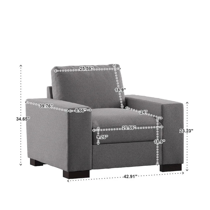 Fauteuil Ashton en tissu gris, garnissage plumes et duvet, double face