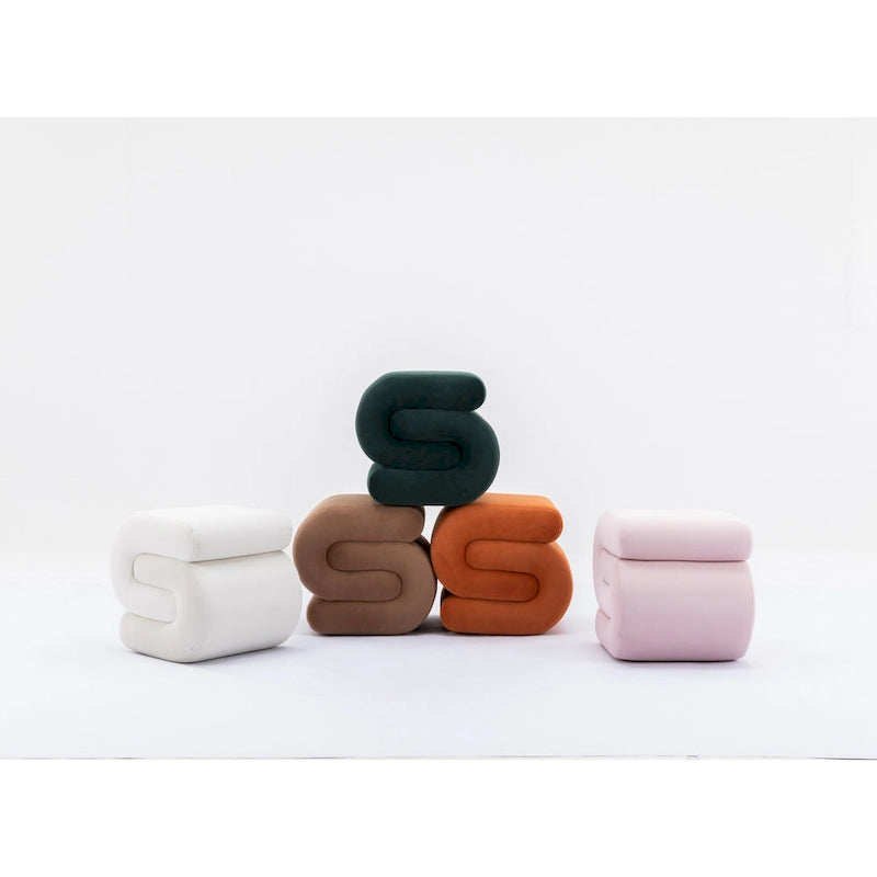 Modern S-shape Fabric Ottoman Makeup Stool Footstool