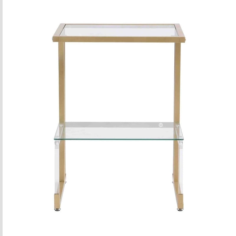 Table d'appoint contemporaine à 2 niveaux pour canapé avec étagères en verre trempé et cadre en métal