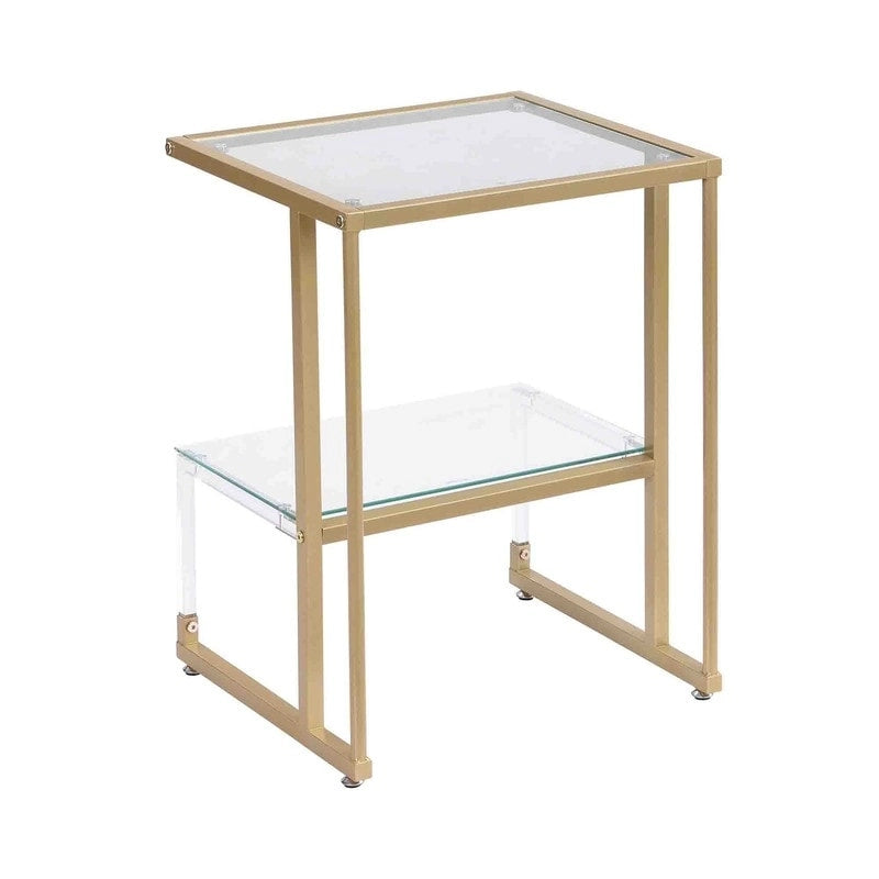 Table d'appoint contemporaine à 2 niveaux pour canapé avec étagères en verre trempé et cadre en métal