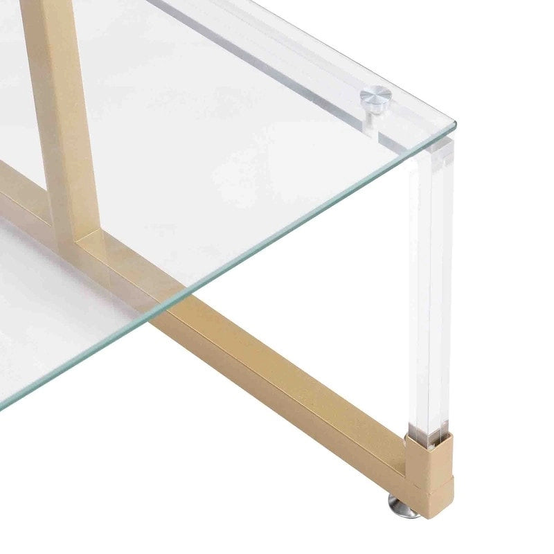 Table d'appoint contemporaine à 2 niveaux pour canapé avec étagères en verre trempé et cadre en métal