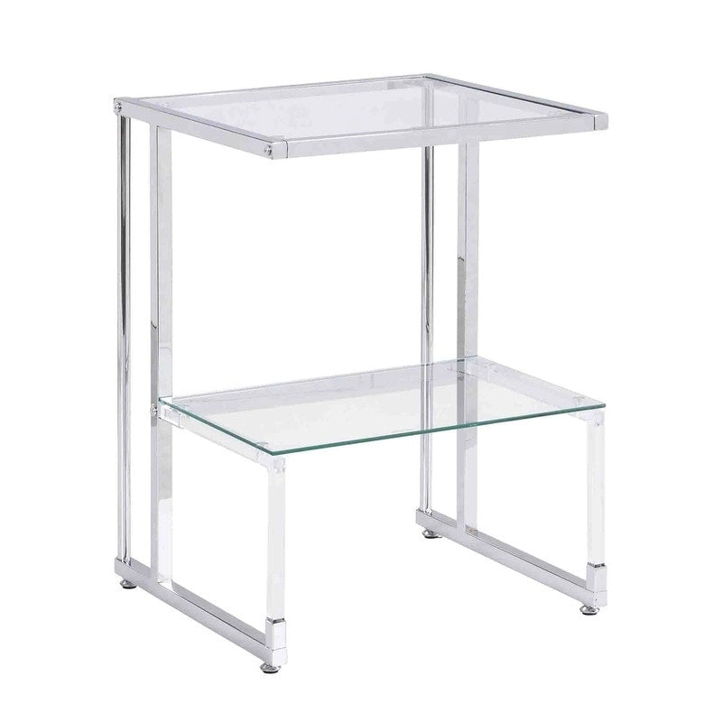 Table d'appoint contemporaine à 2 niveaux pour canapé avec étagères en verre trempé et cadre en métal