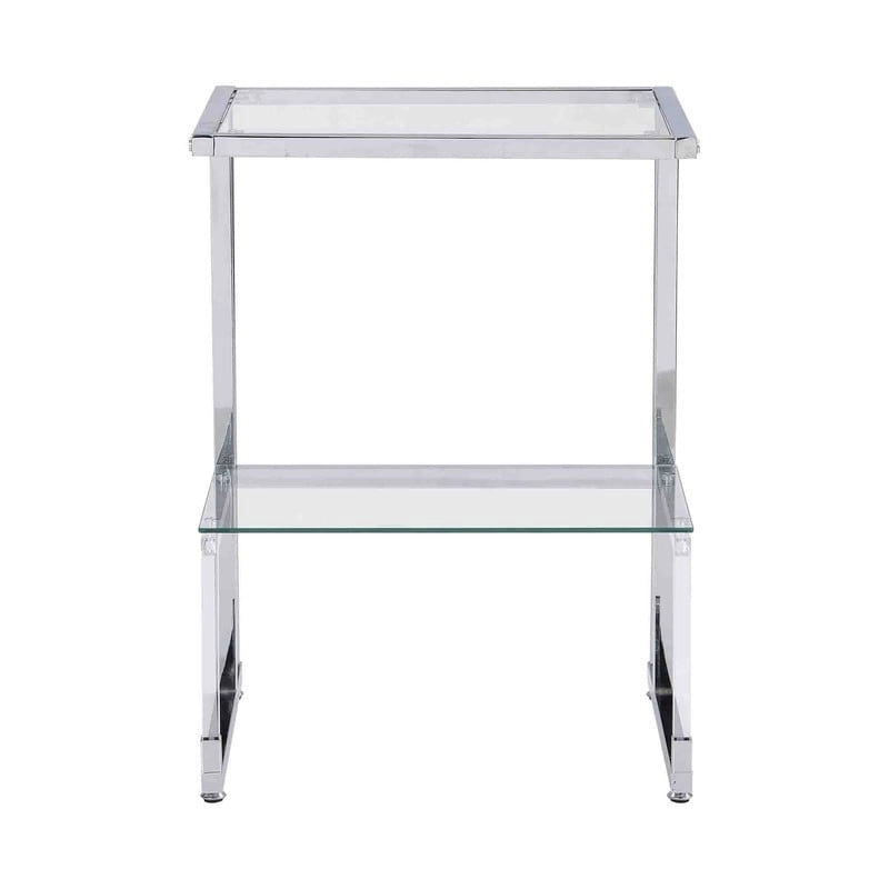 Table d'appoint contemporaine à 2 niveaux pour canapé avec étagères en verre trempé et cadre en métal