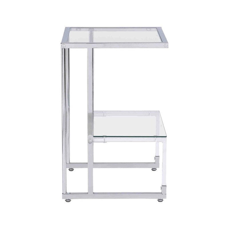 Table d'appoint contemporaine à 2 niveaux pour canapé avec étagères en verre trempé et cadre en métal
