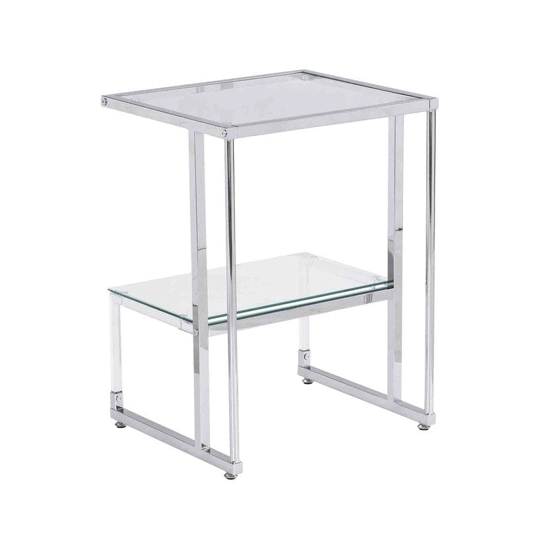 Table d'appoint contemporaine à 2 niveaux pour canapé avec étagères en verre trempé et cadre en métal