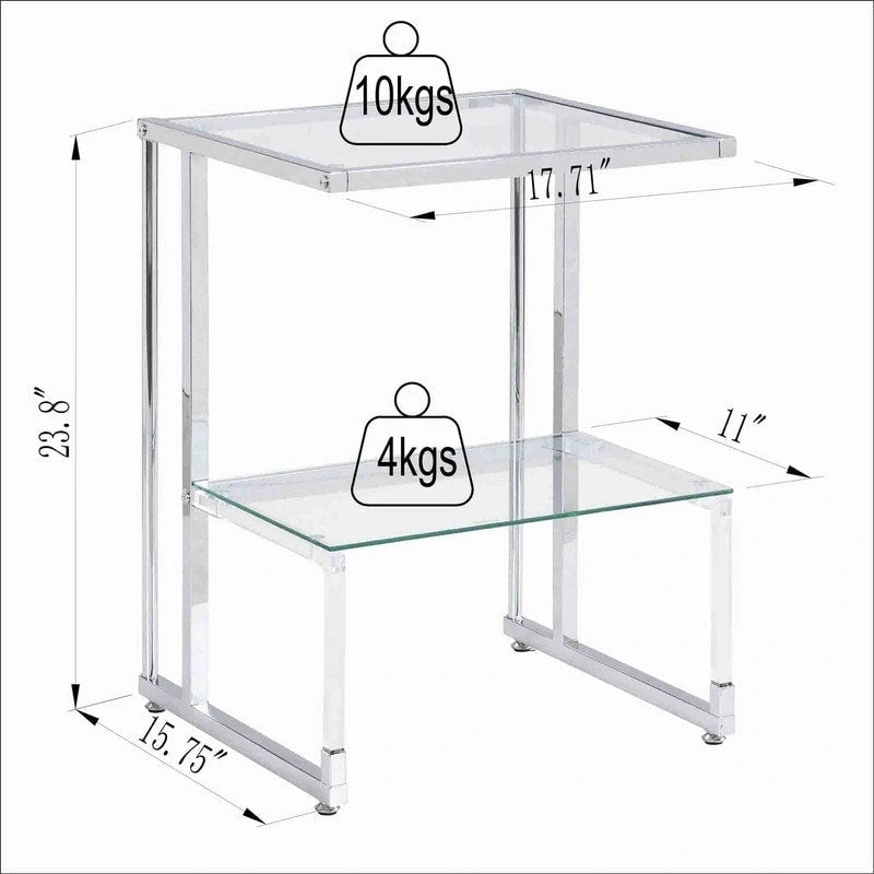 Table d'appoint contemporaine à 2 niveaux pour canapé avec étagères en verre trempé et cadre en métal