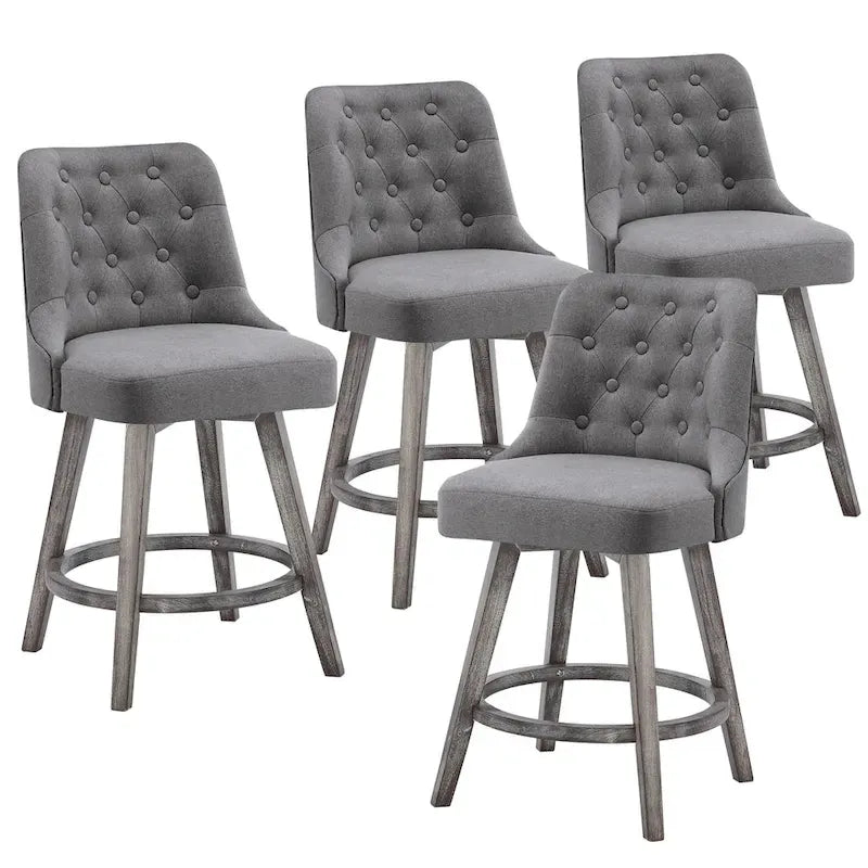 HOMYKA Tufted Swivel Bar Stool with Wood Grain Chair Legs Set of 4
