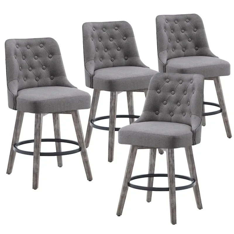 Lot de 4 tabourets de bar pivotants capitonnés à pieds effet bois