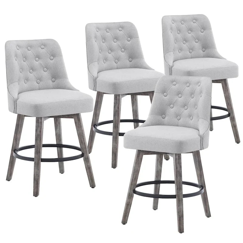 Lot de 4 tabourets de bar pivotants capitonnés à pieds effet bois