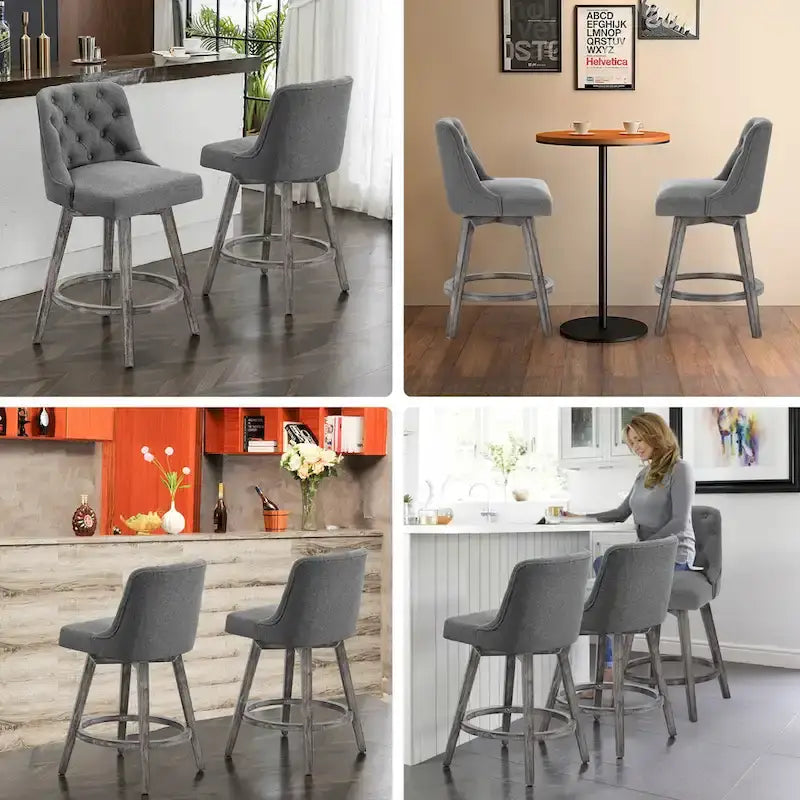 Lot de 4 tabourets de bar pivotants capitonnés à pieds effet bois