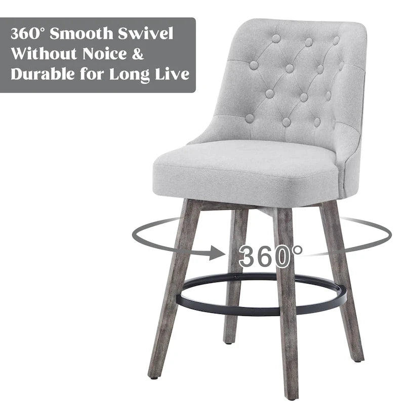 Lot de 4 tabourets de bar pivotants capitonnés à pieds effet bois