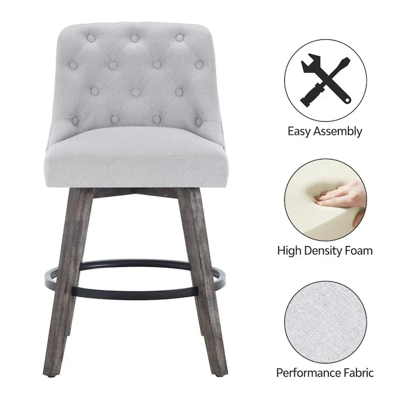 Lot de 4 tabourets de bar pivotants capitonnés à pieds effet bois