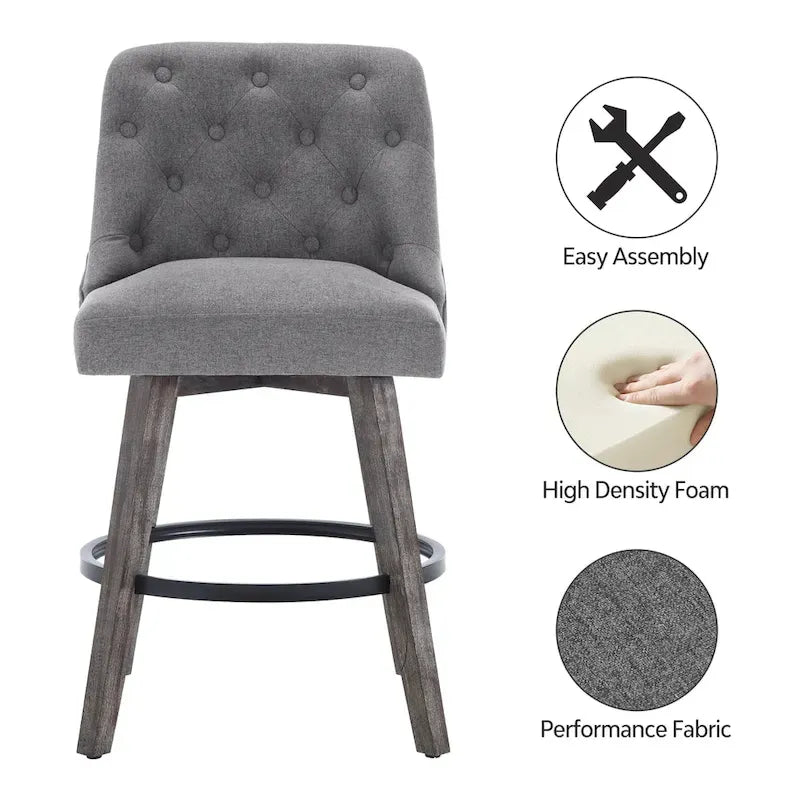 Lot de 4 tabourets de bar pivotants capitonnés à pieds effet bois