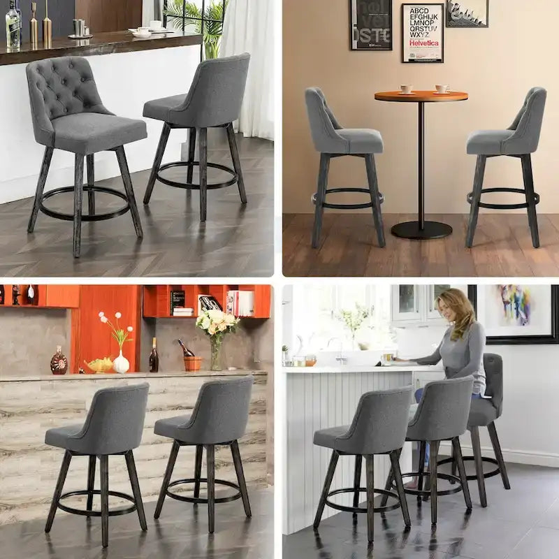 Lot de 4 tabourets de bar pivotants capitonnés à pieds effet bois