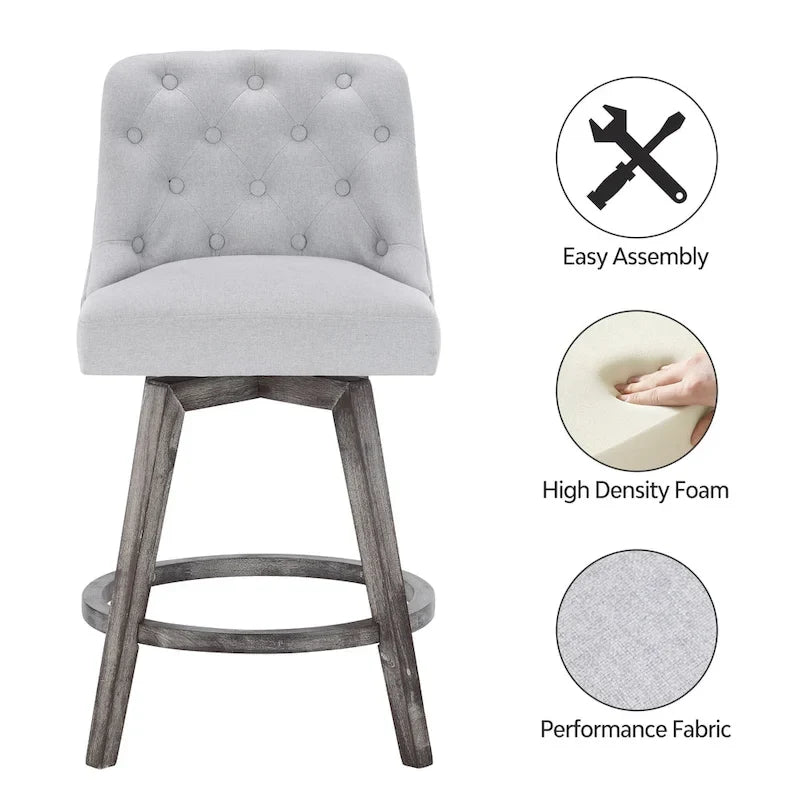 Lot de 4 tabourets de bar pivotants capitonnés à pieds effet bois