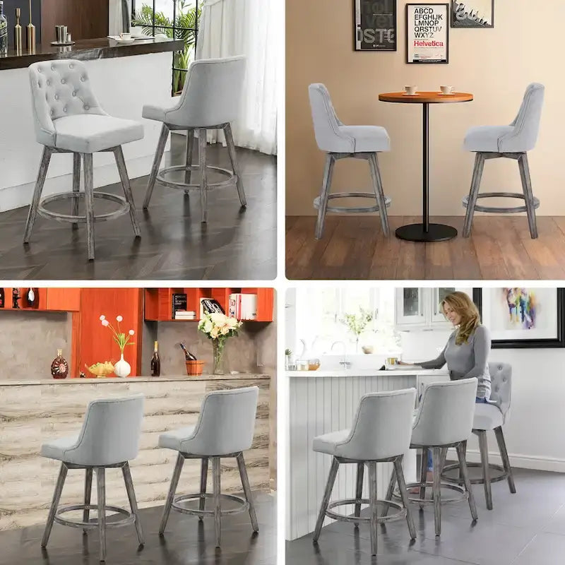 Lot de 4 tabourets de bar pivotants capitonnés à pieds effet bois
