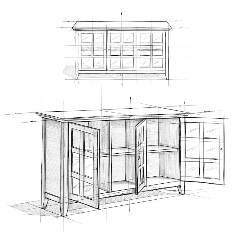 Meuble de rangement transitionnel large en BOIS MASSIF de 62 pouces - 62 l x 18 p x 34 h