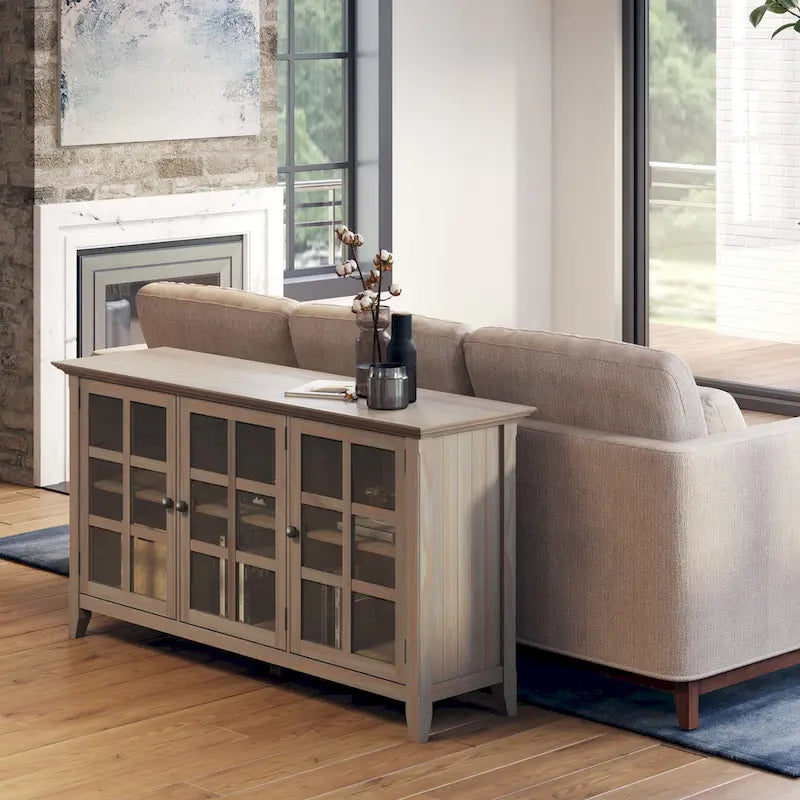 Meuble de rangement transitionnel large en BOIS MASSIF de 62 pouces - 62 l x 18 p x 34 h