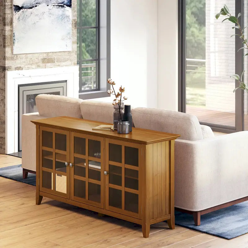 Meuble de rangement transitionnel large en BOIS MASSIF de 62 pouces - 62 l x 18 p x 34 h