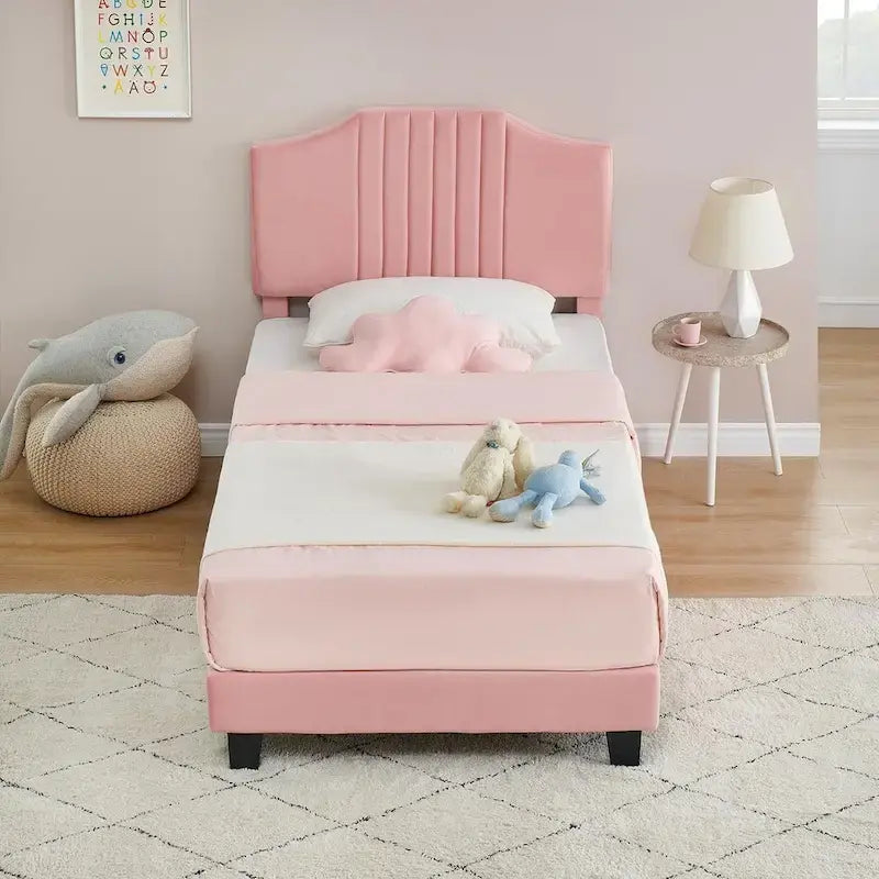 Twin Bed Frame for Kids, Upholstered Platform Bed Frame with Headboard