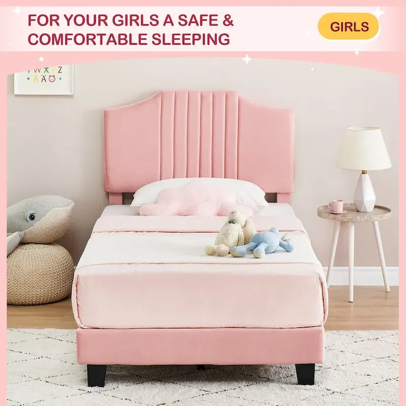Cadre de lit une place pour enfants, sommier plateforme rembourré avec tête de lit