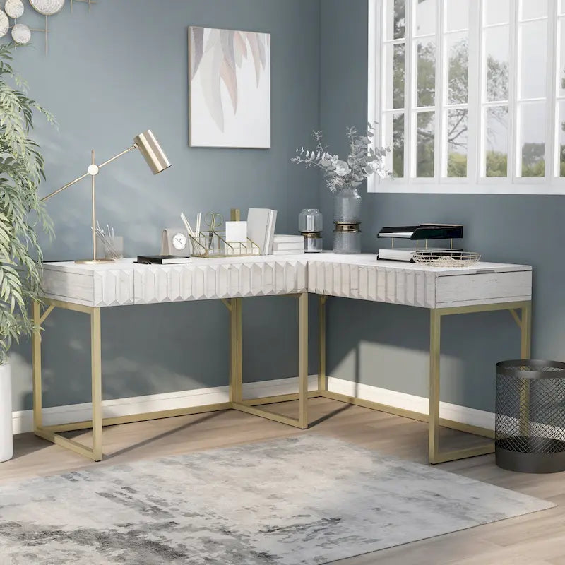 Bird Glam Metal Lift-top L-Shaped Computer Desk with USBs by Furniture of America