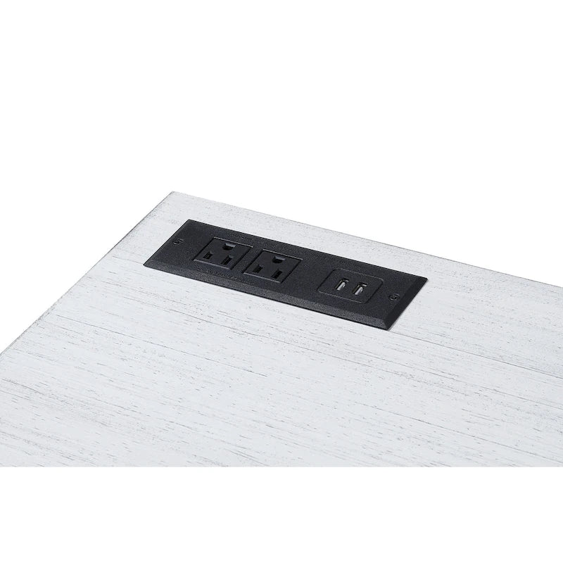Bureau d'ordinateur en L style Glam Metal avec plateau relevable et ports USB
