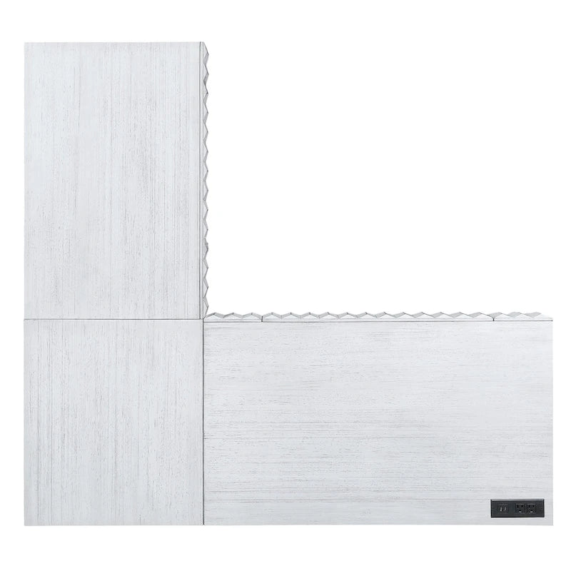Bureau d'ordinateur en L style Glam Metal avec plateau relevable et ports USB