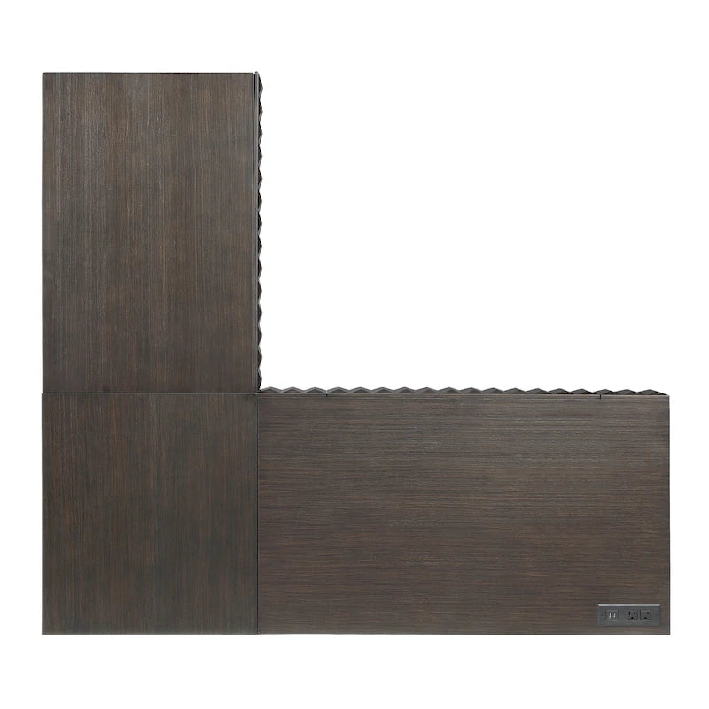 Bureau d'ordinateur en L style Glam Metal avec plateau relevable et ports USB