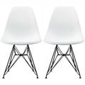Lot de 2 chaises de salle à manger sans accoudoirs, siège à coque en plastique avec piètement en fil métallique noir style Eiffel, blanc