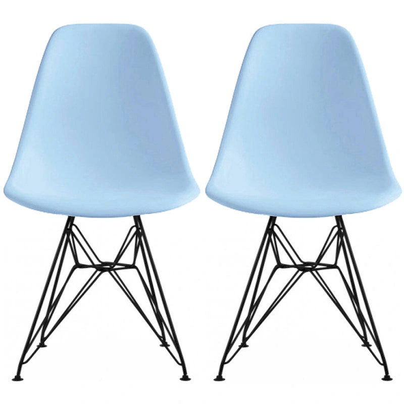 Lot de 2 chaises de salle à manger sans accoudoirs, siège à coque en plastique avec piètement en fil métallique noir style Eiffel, blanc