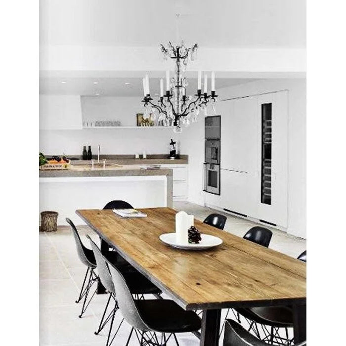 Lot de 2 chaises de salle à manger sans accoudoirs, siège à coque en plastique avec piètement en fil métallique noir style Eiffel, blanc