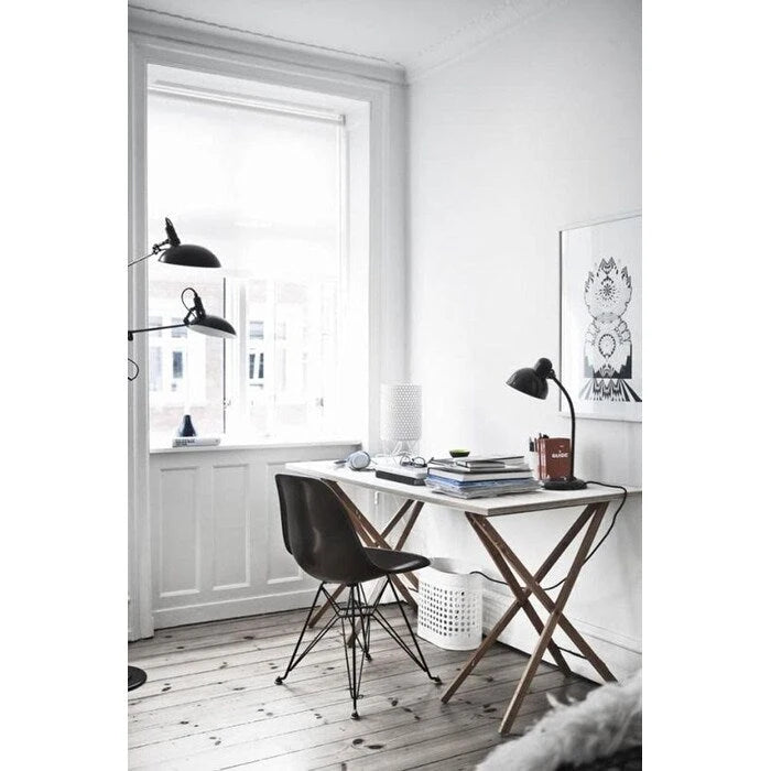 Lot de 2 chaises de salle à manger sans accoudoirs, siège à coque en plastique avec piètement en fil métallique noir style Eiffel, blanc