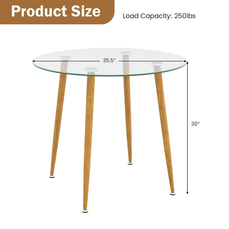 Table basse de détente, table de salle à manger ronde en verre avec pieds en métal