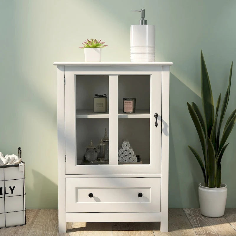 Buffet storage cabinet with glass doors and unique bell handle - 22.05x14.37x31.69