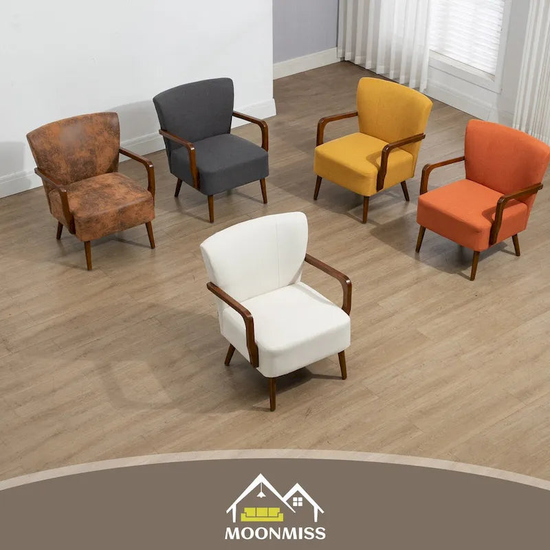Modern chairs in the living room, wooden frame armchairs