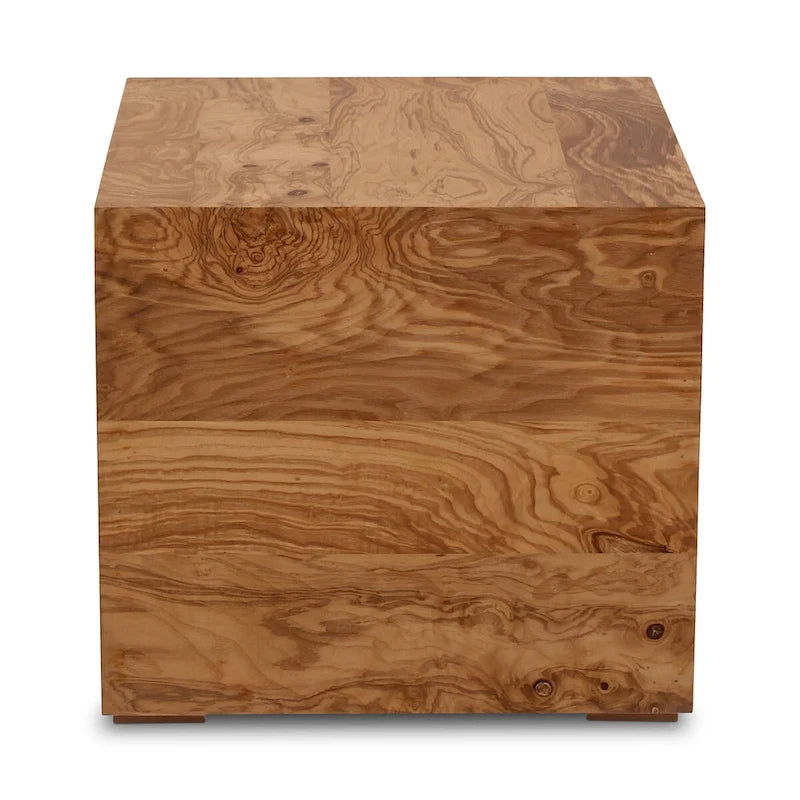 Macari Modern Natural Burl Wood Side Table - 18W x 18D x 16H